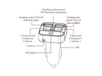FM-transmitter met 12V Autolader - Zender met 2x USB - Carkit Functie - AUX (PMT406) - thumbnail