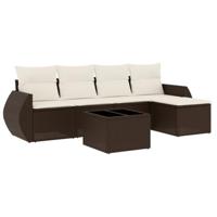 6-delige Loungeset met kussens poly rattan bruin - thumbnail