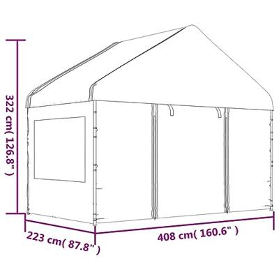 Prieel met dak 20,07x4,08x3,22 m polyetheen wit - thumbnail