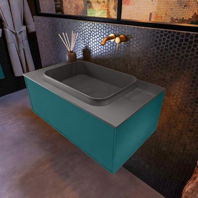 Badkamermeubelset Mondiaz Erin 80 cm met 1 Lade met RIDGE Wastafel Midden Dark grey Zonder Kraangaten Greeploos Mat Smag Badkamermeubelset Mondiaz Erin 80 cm met 1 Lade met RIDGE Wastafel Midden Dark grey Zonder Kraangaten Greeploos Mat Smag