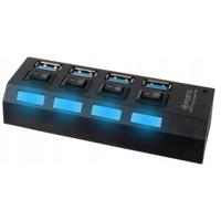 USB Hub 3.0 - 4-Poorts Snellaadadapter met LED en Aan/Uit Knop - Zwart - thumbnail