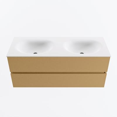 MONDIAZ VICA 120cm badmeubel onderkast Oro 2 lades. Wastafel MOON dubbel zonder kraangat, kleur Talc.