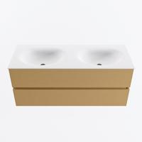 MONDIAZ VICA 120cm badmeubel onderkast Oro 2 lades. Wastafel MOON dubbel zonder kraangat, kleur Talc. - thumbnail