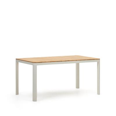 Kave Home Tuintafel 'Bona' Teakhout, 163 x 90cm, kleur Naturel/Wit