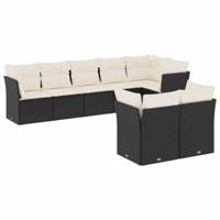 8-delige Loungeset met kussens poly rattan zwart - thumbnail