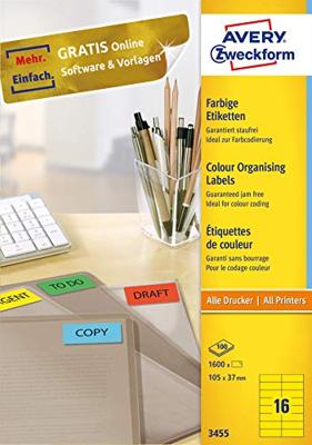 Avery gekleurde universele etiketten ft 105 x 37 mm (b x h), 1600 stuks, geel