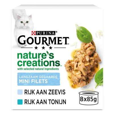 Gourmet Nature&apos;s Creations Mini Filets met zeevis natvoer kat (8x 85 g) 6 trays (48 x 85 g)