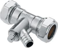 Bonfix knelkoppeling - Rechte koppeling met aftapgelegenheid - 15mm x 15mm - Vertint Messing - thumbnail