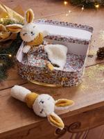 Aanpasbare platte knuffelkonijn + rammelaar rozen - thumbnail