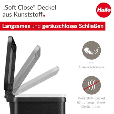Hailo öko duo plus L 6302600 Afvalbak 26 l Plaatstaal (l x b x h) 470 x 470 x 430 mm Zwart Met voetpedaal 1 stuk(s) - thumbnail