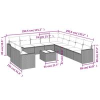 12-delige Loungeset met kussens poly rattan bruin - thumbnail