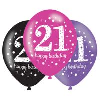 Ballonnen 21 Jaar Happy Birthday Pink, Paars En Zwart - thumbnail
