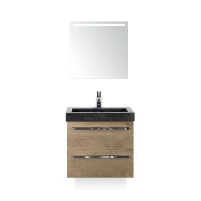 Seville Badmeubelset 60 cm - Natuur Eiken - Wastafel Hardsteen Wit Lucca - met Sence Spiegel