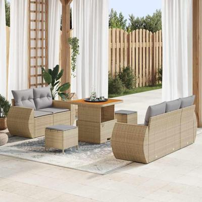 Tuinbankenset 8 pcs Beige poly rattan