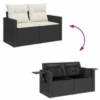 4-delige Loungeset met kussens poly rattan zwart - thumbnail
