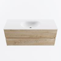 MONDIAZ VICA 120cm badmeubel onderkast Washed Oak 2 lades. Wastafel MOON midden zonder kraangat, kleur Talc. - thumbnail