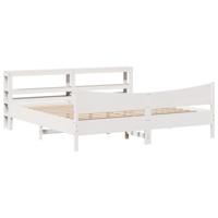 Bedframe met hoofdbord massief grenenhout wit 200x200 cm - thumbnail
