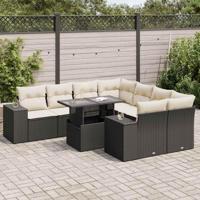 9-delige Loungeset met kussens poly rattan zwart - thumbnail