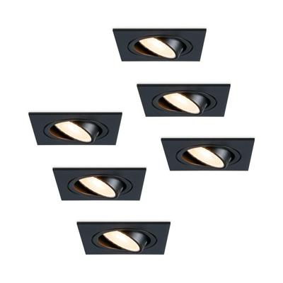 Set van 6 Mallorca LED inbouwspot - IP20 - Kantelbaar - 4 Watt 345 lumen - 2700K warm wit - GU10 - Dimbaar - Vierkant - Voor binnen - Zwart