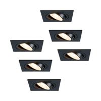 Set van 6 Mallorca LED inbouwspot - IP20 - Kantelbaar - 4 Watt 345 lumen - 2700K warm wit - GU10 - Dimbaar - Vierkant - Voor binnen - Zwart - thumbnail