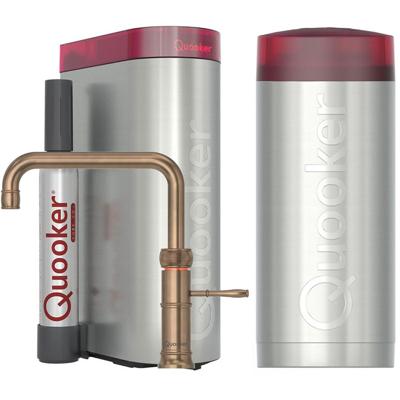 Quooker Classic Fusion Square Keukenkraan Set - Kokend Warm- en Koud Water - Messing Patina - Inclusief COMBI Reservoir & CUBE - Direct Gekoeld Bruisend Water
