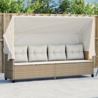 Ligbed met luifel en kussen poly rattan beige - thumbnail