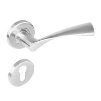 Deurkruk 1279 Vlinder op rond rozet staal met 7mm nok met profielcilindergat plaatjes RVS - thumbnail