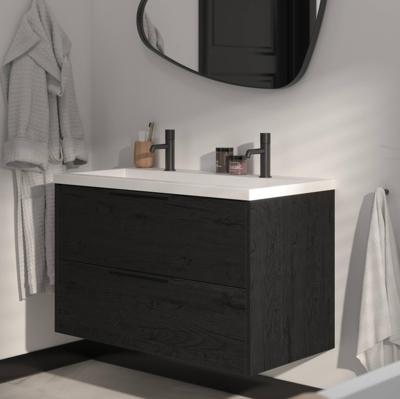Saqu Lima voorgemonteerd badmeubel met mat zwarte greep incl. matte wastafel 100,5x51cm eiken zwart