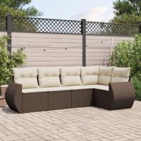 5-delige Loungeset met kussens poly rattan bruin - thumbnail