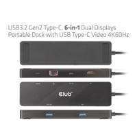 Club 3D usb-c 3.2 gen2 6-in-1 dual displays portable dock dockingstation (zwart) - thumbnail