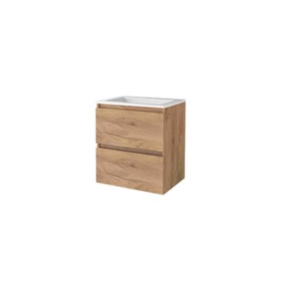 Basic-Line Start 46 Badkamermeubelset - 60 x 46 cm - Greeploos - 2 Lades - Acryl Wastafel - 1 Kraangat - Whisky Oak