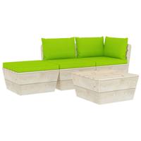 vidaXL 4-delige Loungeset met kussens pallet vurenhout - thumbnail