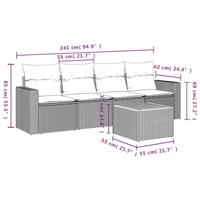 5-delige Loungeset met kussens poly rattan zwart - thumbnail