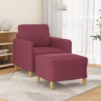 Fauteuil met voetenbank 60 cm stof wijnrood - thumbnail