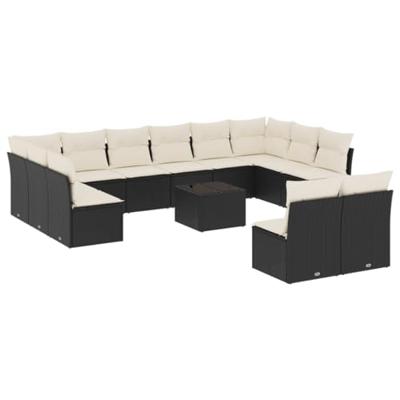 13-delige Loungeset met kussens poly rattan zwart