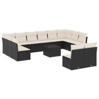 13-delige Loungeset met kussens poly rattan zwart - thumbnail
