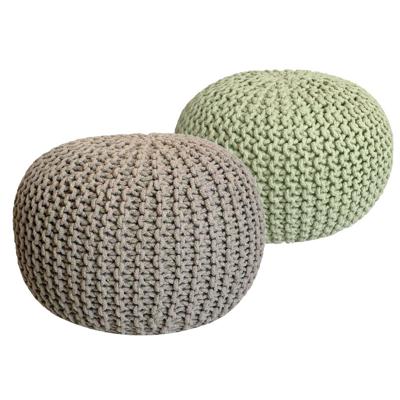 Sunfield Poefs Set Van 2 Gebreide Poefs Rond Vloerkussen Ø 55 Cm H 37 Cm Bruin Groen