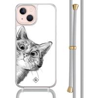 iPhone 13 hoesje met grijs koord - Peekaboo kat - thumbnail