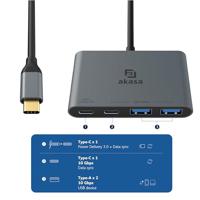 Akasa 4 Port USB-C® (USB 3.2 Gen 2) Multiport Hub with USB-C® Stecker, with Schnellladeport Aluminiu - thumbnail