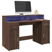 Bureau met LED-verlichting 140x55x91 cm hout bruin eikenkleurig - thumbnail
