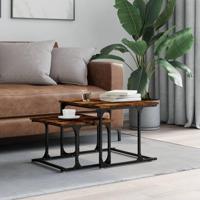 2-delige Tafeltjesset bewerkt hout gerookt eikenkleurig - thumbnail