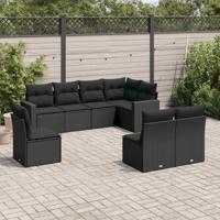 8-delige Loungeset met kussens poly rattan zwart - thumbnail