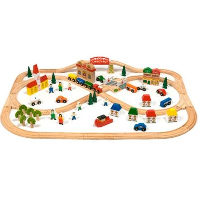 Bigjigs houten treinset stad en land, 101dlg.