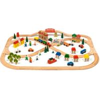 Bigjigs houten treinset stad en land, 101dlg. - thumbnail