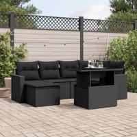 7-delige Loungeset met kussens poly rattan zwart - thumbnail