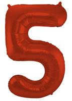 Folieballon Rood Metallic Mat Cijfer 5 - 86 cm - thumbnail