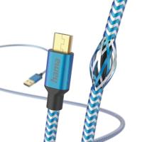 Hama Reflective Micro-USB-kabel (USB-A 2.0 mannelijk naar micro-USB-oplaadkabel en gegevensoverdracht, aluminium stekker, anti-twist reflecterende kabel, gevlochten nylon ommanteling, 1,5 m) blauw - thumbnail