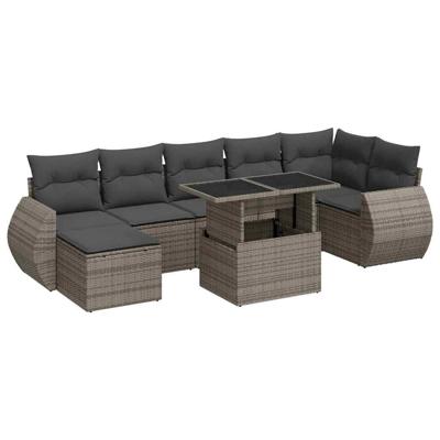 8-delige Loungeset met kussens poly rattan grijs