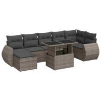8-delige Loungeset met kussens poly rattan grijs - thumbnail