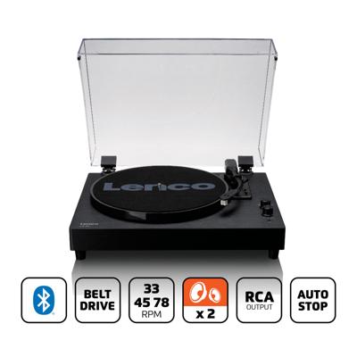 Houten platenspeler met ingebouwde speakers en Bluetooth®